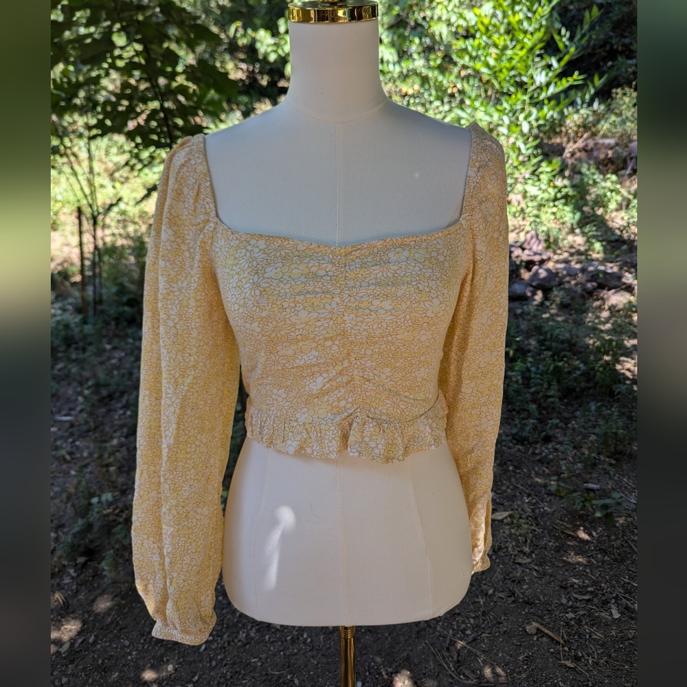 BP Nordstrom Cottagecore Yellow‎ Floral Square Neck Blouse Size Small